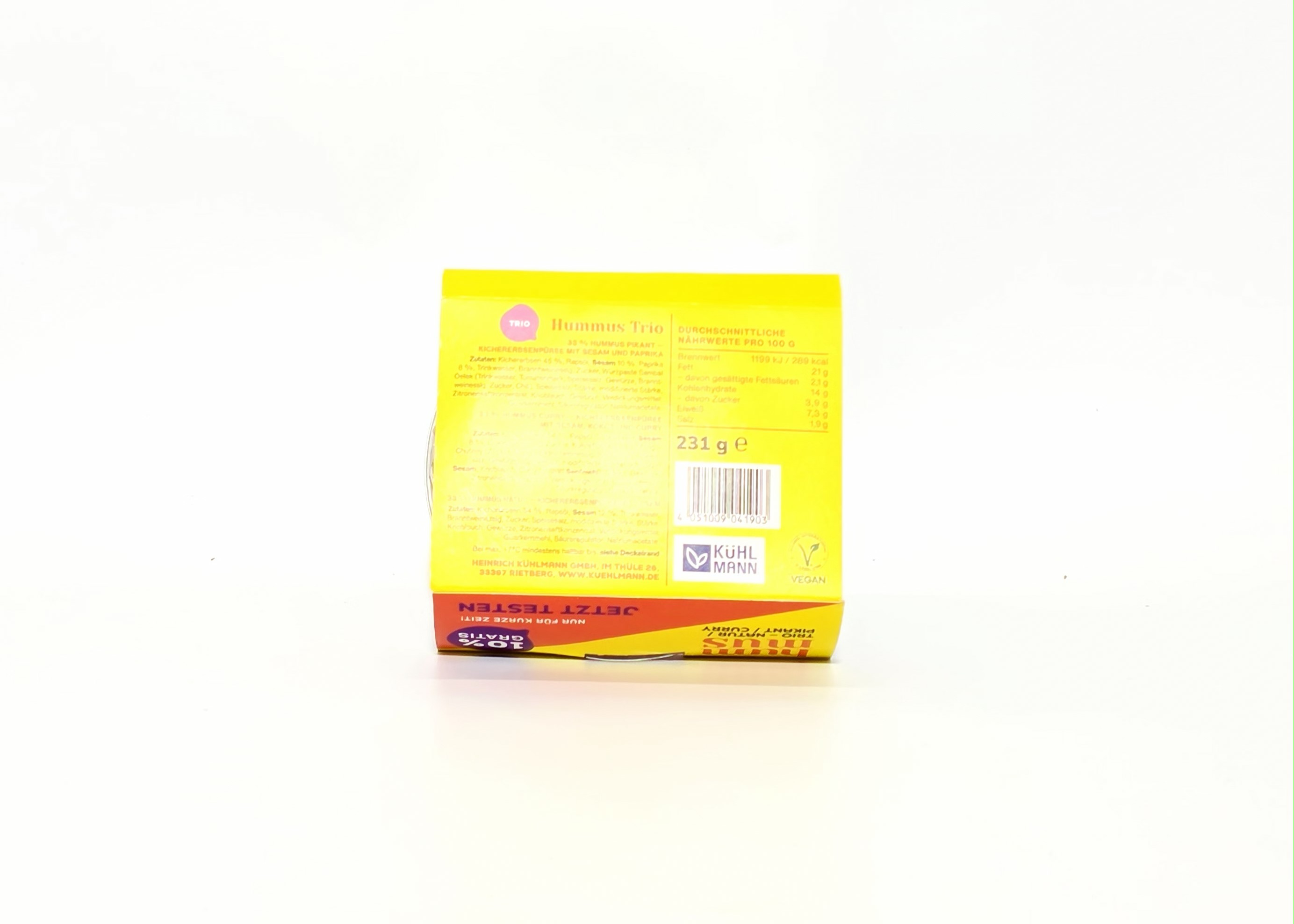Kühlmann Hummus Trio Natur / Pikant / Curry - Humus Üçlüsü – Doğal / Baharatlı / Köri 231g